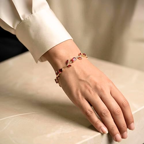 Image of Trend It Anti TarnishTulip Bracelet for Women| Gold Finish Red Crystal Floral Design | Trendy Bracelet For Ladies |Minimalist Jewellery, Gift For Her