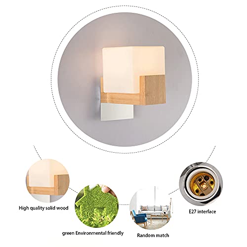 Aplique de pared E27 de madera con pantalla de vidrio mate 6