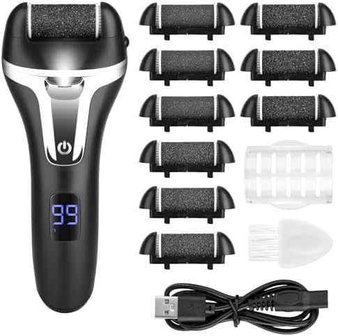 Electric Foot File Callus Remover for Feet - 9 pcs Roller Heads,2 Speed Foot Care Kit Waterproof Pedicure Tools,Rechargeable Foot Scrubber Pedicure kit for Dead Hard Cracked Dry Skin.