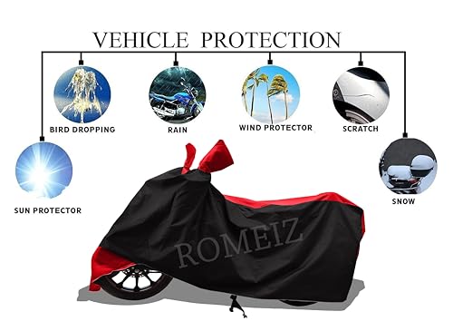 Image of All Weather Bike Cover for TVS Apache RTR 160 2V Racing Edition Bike Cover with Water-Resistant and Dust Proof Premium 190T Fabric Red Stripe