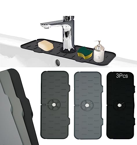 Silicone Faucet Mat Drip Catcher, Silicone Dish Soap Sponge Holder for Sink, Gray