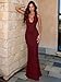 JOTWIS Women's Maxi Bodycon Dress V Neck Sexy Long Backless Dress Wedding Guest Dress Formal Cocktail Club Dresses Burgundy