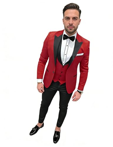 Costume trois pièces de mariage slim fit avec veste un bouton et revers