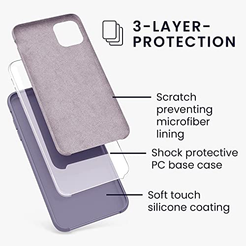 Image of VONZEE Microfiber Logo Cut Compatible for iPhone 11 Case Liquid Silicone Cases Non-Slip Full Body 4 Layer Protectives Shockproof Back with High Raised Camera Lips Lavender Grey