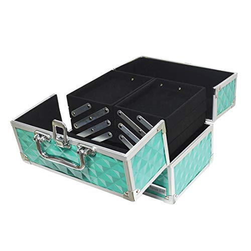 Maleta de Maquiagem Joias Vazia 6 Bandejas Com Fechadura COR:VERDE