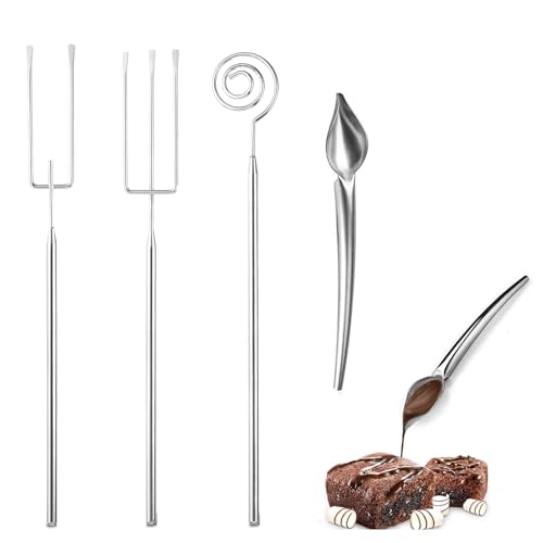 Lot de 3 fourchettes à chocolats avec cuillère à crayon, fourchettes de plongée au chocolat, en acier inoxydable, couverts à chocolat, fourchettes à...