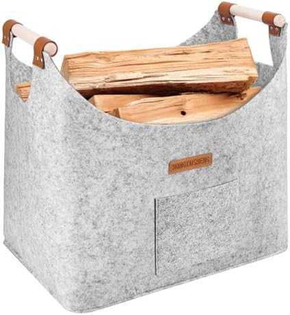 XL Indoor Log Rack Extra Thick Felt Felt Basket & Reinforced Hand...