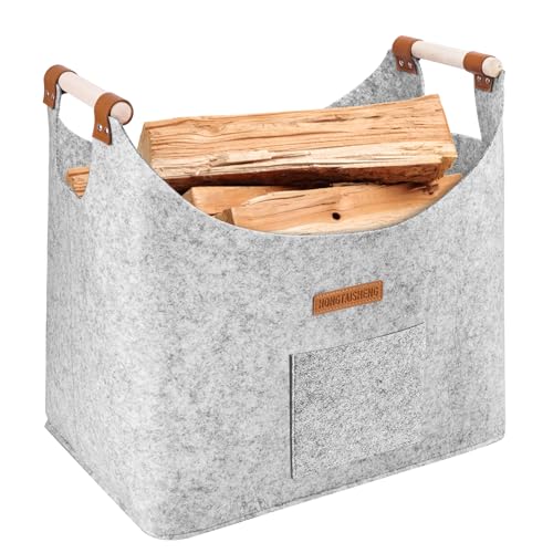 Panier à bûches XL Panier en feutre Feutre très épais et poignée renforcée | Panier à bûches...