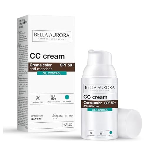 BELLA AURORA - CC Cream Antimanchas Oil Control SPF50+ 30 ml, Protector Solar Antimanchas, Crema Color Antimanchas, para Pieles con Brillo o Mixtas-Grasas, Crema Solar Facial, Textura Ultraligera