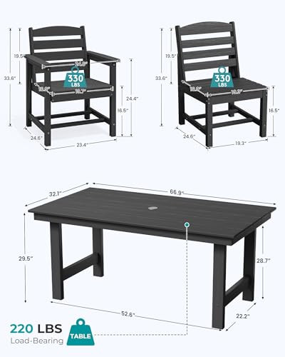 Image of SERWALL Patio Dining Sets for 10 Person, HDPE Dining Set with 2 Tables, 8 Armless Chairs and 2 Armed Dining Chairs, Black
