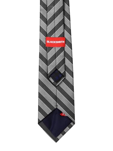 Image of BLACKSMITH Black & Grey Stripe Neck Tie for Office Wear, Formal Ties for Men - 3 inch Smart Width Necktie