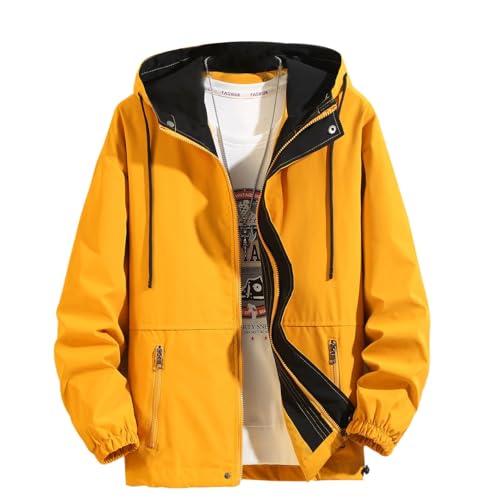 Mens Oversized Jacket 2024 Autumn Winter Fashion Color Matching Coat Outdoor Hiking Zip up Hooded Sports Windbreaker