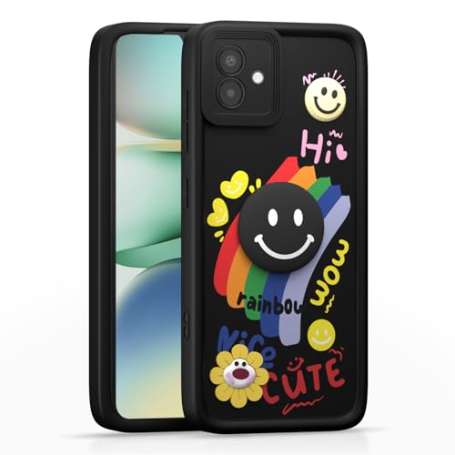 Image of Pikkme Back Cover for Samsung Galaxy M04 / F04 / A04e | Soft Silicone| Cute Rainbow Smile & 3D Cartoon Flower Design | Shockproof Raised Camera Protection Bumper Case (Black)