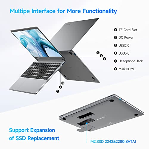 TECLAST Laptop 14 Zoll 8GB RAM+256GB ROM, F7 Plus2 Notebook, Windows 11 Computer, Intel N4120 Turbo 2.6GHz Prozessor 1920 * 1080 FHD, USB*2, Mini-HDMI,TF – Bild 6