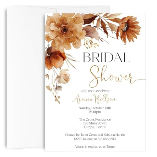 The Invite Lady Fall Bridal Shower Invitations, Autumn Floral, 12 Count