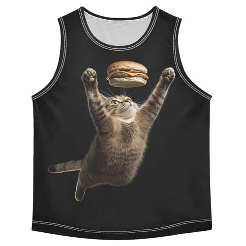 Boys Tank Top Shirts Cat Hamburger Food Sleeveless T-Shirts Crew Neck for Kids Clothing Children