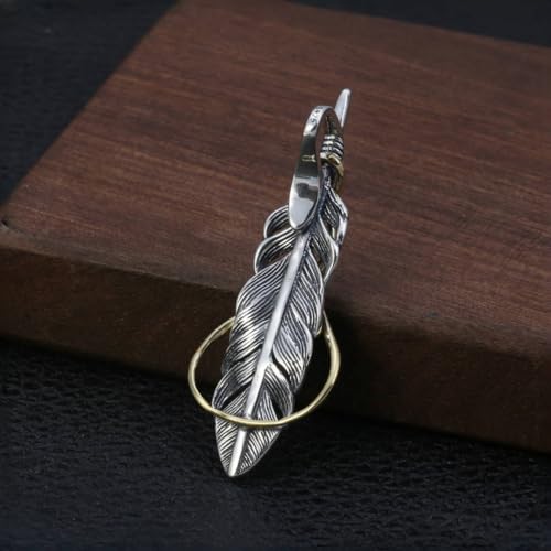 Vintage 925 Sterling Silver Feather Pendant Jewelry for Men Women Two Tone3