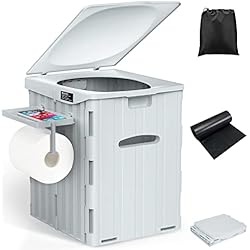 WADEO Inodoro portátil para Acampar, Inodoro Plegable para Exteriores o Interiores con Tapa, Inodoro móvil para Acampar con Soporte de Papel higiénico extraíble y Bandeja para teléfono móvil (Gris)