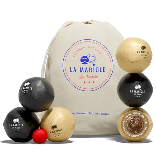 LA MARIOLE - Jeu de Boules de Pétanque Tout Terrain Intérieur Extérieur Indoor Outdoor - Pack Officiel V4 (Noir & Gold)