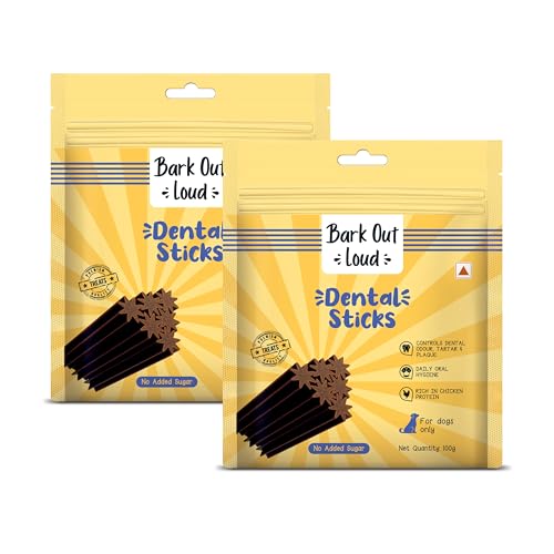BARK OUT LOUD- Dental Sticks Dog Treats | Sugar/Gluten Free | Plaque Tartar & Odour Oral Care | Fresh Smell Chicken Dog Treats - 200 GMS (100 gm x 2)