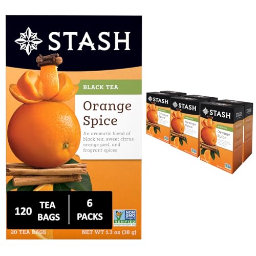 Image of Stash Tea Orange Spice Black Tea - Caffeinated, Non-GMO Project Verified Premium Tea with No Artificial Ingredients, 20 Count (Pack of 6) - 120 Bags Total