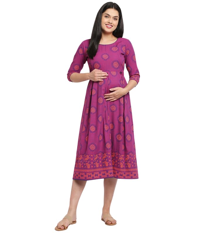 True Shape Maternity Gown for Women | Chic Feeding Anarkali Kurta with Dual Nursing Zippers in Viscose Rayon for Pre & Post Pregnancy
