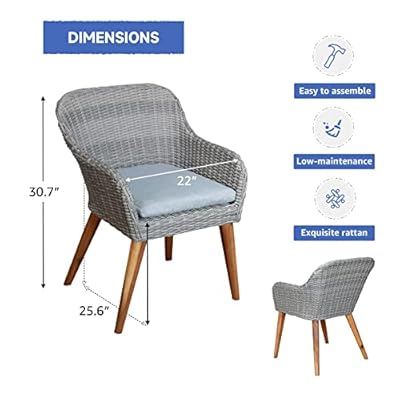 Soleil Jardin Patio Dining Chairs Set of 2 with Wood Legs, Outdoor Rattan Wicker Chairs with Seat Cushions for Lawn, Deck, Porch, Balcony, Backyard and Garden, Grey 41+aKwQEXtL. SS400