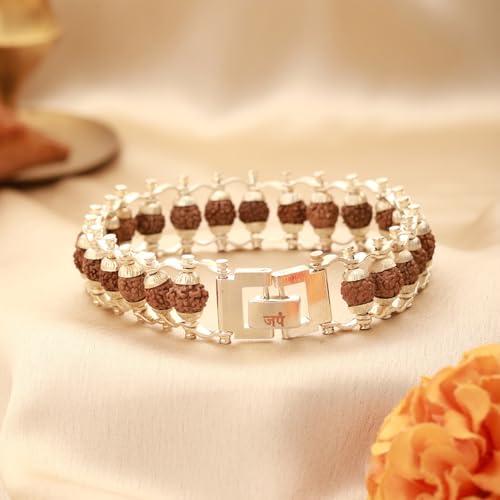 Image of Japam Silver Modern Rudraksha Bracelet | Authenticity Certificate | Bracelet for Medidation and Prayers | Unisex Design for Men and Women