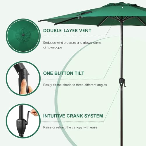 Image of Abba Patio 11FT Lyon Outdoor Patio Umbrella Outdoor Table Umbrella with Push Button Tilt and Crank Market Umbrella 8 Sturdy Ribs UV Protection Waterproof for Garden Deck Backyard Pool Dark Green