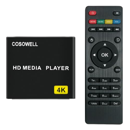 4K Media Player for USB Drive &amp; SD, Ultra HD Digital Signage Player with HDMI/AV Output, H.265 H.264 MKV MP4 Video, MP3 Music, JPG Photo, Auto Play &amp; Resume, Loop Playback
