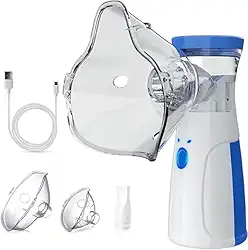 Inalador Nebulizador Portátil Ultrassônico Sem Fio Silencioso Ideal Para Adultos e Crianças Recarregável Sem Fio Conjunto com 3 Máscaras - Premium