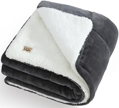 UGG 35988 Nita Warm Reversible Chunky Throw Blanket Room Décor Luxury Preppy Fluffy Cozy Plush Hypoallergenic Fleece Comfortable Machine Washable Throw for Couch and Bed, 50 x 70-Inch, Charcoal