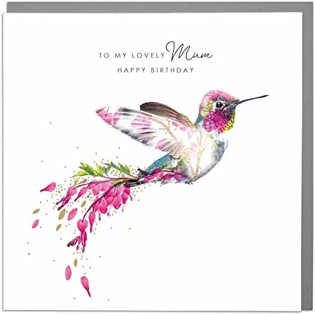 Lola Design Lovely Mum - Hummingbird - Birthday Card with Grey Envelope