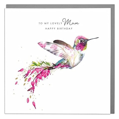 Lovely Mum - Hummingbird - Birthday Card with Grey Envelope by Lola Design Cover