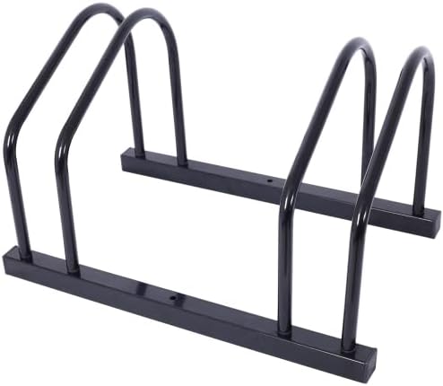 2-Bike Floor Stand Rack - Garage Bike Storage for 22-28" Wheels, Heavy Duty Steel Parking Stand, 2.15" Tire Width, Wall/Floor Mountable (Black)