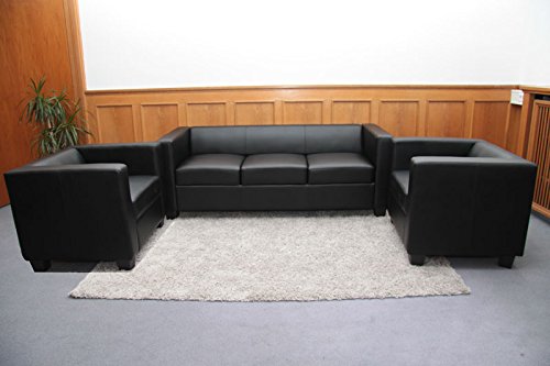 Mendler 3-1-1 Sofagarnitur Couchgarnitur Loungesofa Lille - Kunstleder, schwarz – Bild 3