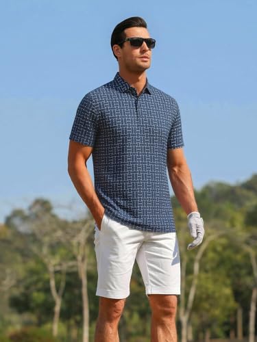 Image of Alex Vando Mens Golf Shirts Short Sleeve Breeze Quick-Dry Print Polo Shirt