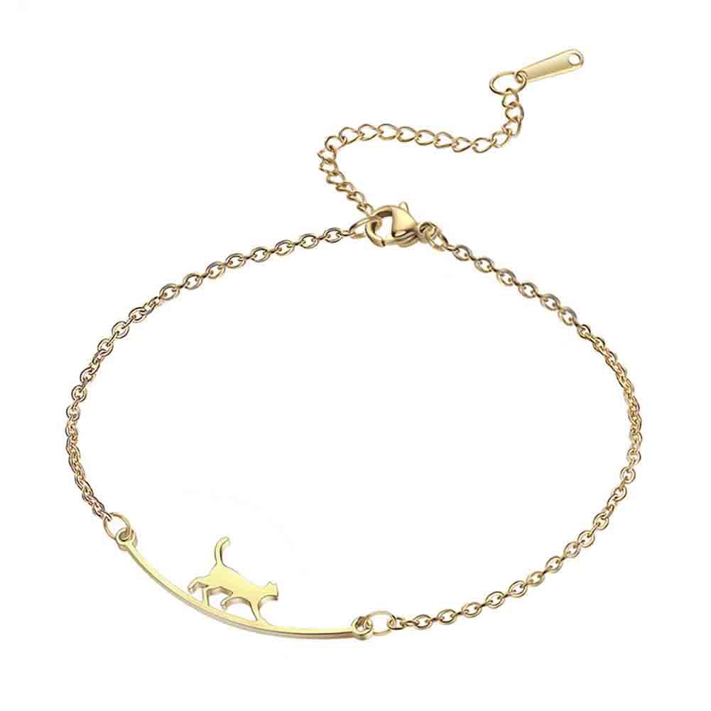 Tobillera de gato para mujer en acero dorado, ideal regalo de cumpleaños 5