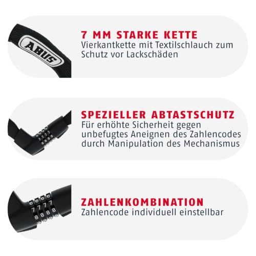 ABUS Kettenschloss Tresor 1385/75 Neon – Zahlenschloss aus gehärtetem Stahl – 6 mm starke Vierkantkette – ABUS-Sicherheitslevel 6 – 75 cm… – Ansicht 3