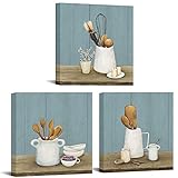 sechars Vintage Kitchen Wall Art Prints Kitchenware in Wood Table Painting Canvas Artwork for Pub...