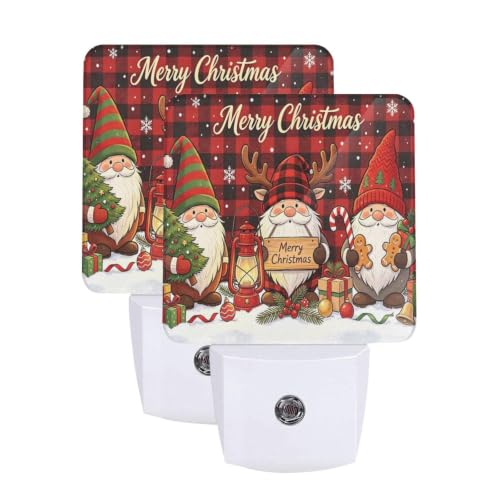 Image of Christmas Gnomes Snowman Deers LED Plug-in Night Lamp 2 Piece Set, Nightlights Set of 2 for Bedroom Bathroom