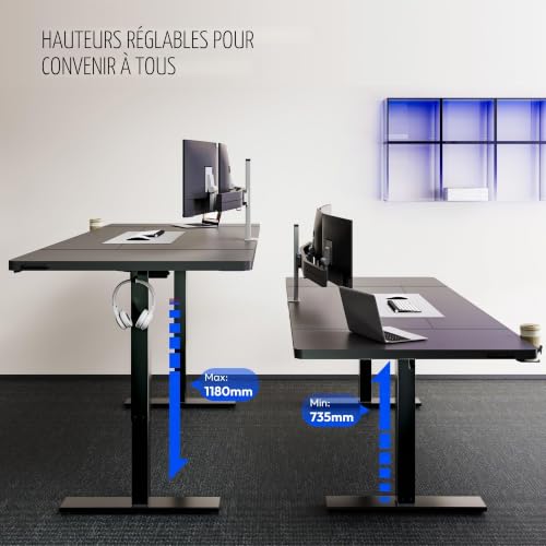 Bureau assis debout pour télétravail Flexispot 180x80 cm réglable noir