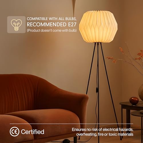 Image of FIG Living Lifo Paper Floor Lamp for Living Room Decoration, Bedroom & Home Decor | 120 cm Tall Lamp | Origami-Inspired Lampshade | Knock-Down Tripod Stand (Bulb not Included)