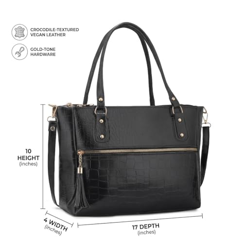 Image of AVERAA Medium Capacity Croco Pattern Tote Bags For Womens Big Purses And Handbags Ladies Big Shoulder Bag | Office Bag for Women, Ladies Bag Stylish Branded, Leather Bag for Women, Women Office Bag | Chic Croc Texture, Dual Carry Style, Rich Tan Finish, Spacious Interior, Secure Zip Closure, Adjustable Strap