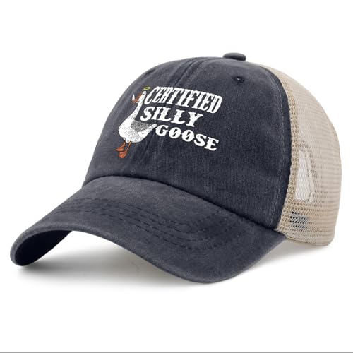 Image of Funny Goose Hat Silly Goose On The Loose Trucker Hat Women Vintage Mesh Cap for Summer