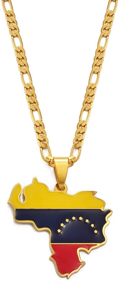 ZWINNER Map Flag of Venezuela Pendant Necklaces- Gold Color Stainless Steel Country Map Pendant Necklace with Chain,Jewelry Gift for Women Men,45Cm