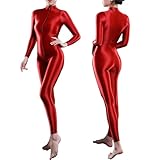Riismen Mujer Brillante Cuerpo Transparente Medias Enteras Lencería Body Mallas Traje Enterizo Mono Mono Ropa De Club Rojo One Size