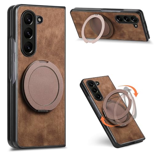 Coque rigide Samsung Z Fold 7 marron anti-chute avec anneau de maintien