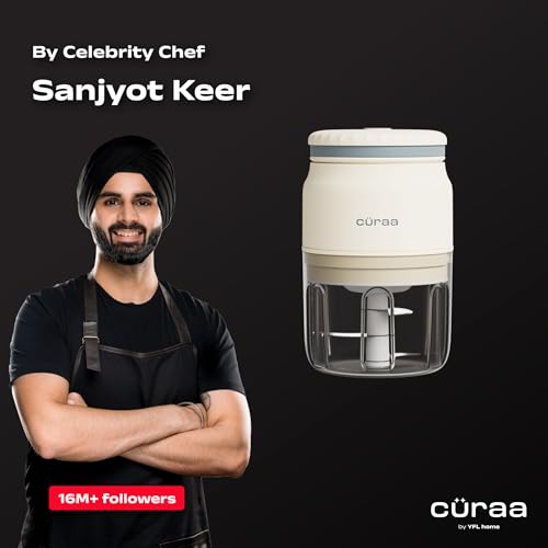 Image of CURAA ChopLab Neo USB Vegetable Chopper for Kitchen Use | By Chef Sanjyot Keer | Mini Chopper for Kitchen with Stainless Steel Blades - 250ml (Beige)