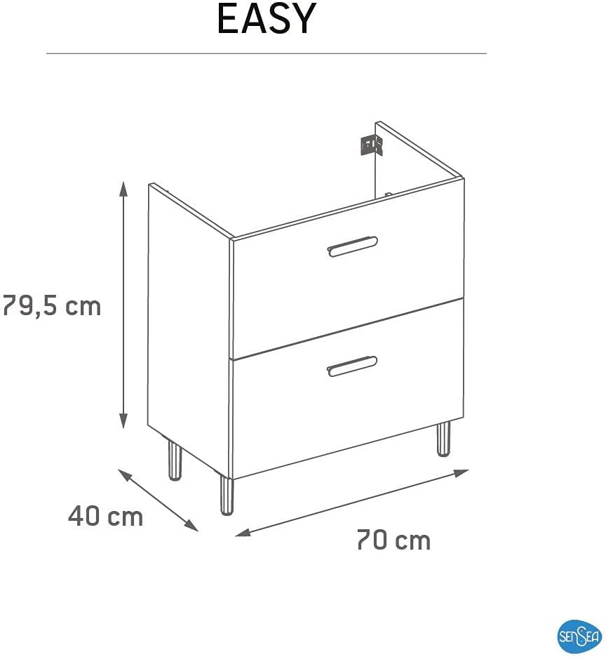 Diagram showing the dimensions of the SENSEA Easy Under-Basin Cabinet: 70 cm width, 79.5 cm height, and 40 cm depth.